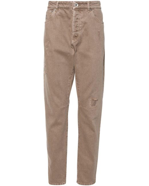 Brunello Cucinelli Natural Mid-rise Ripped-detail Straight-leg Jeans for men
