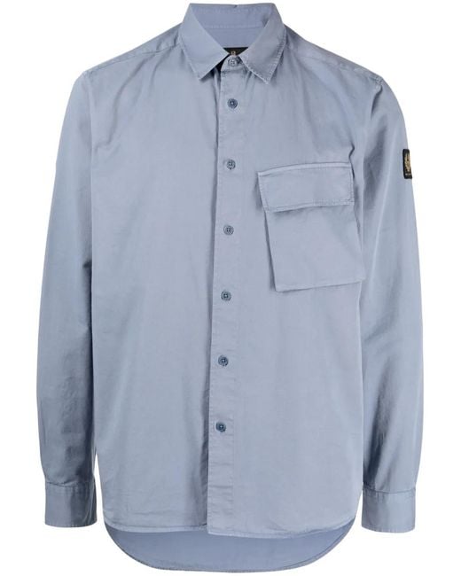 Belstaff Blue Logo-Patch Button-Up Cotton Shirt for men