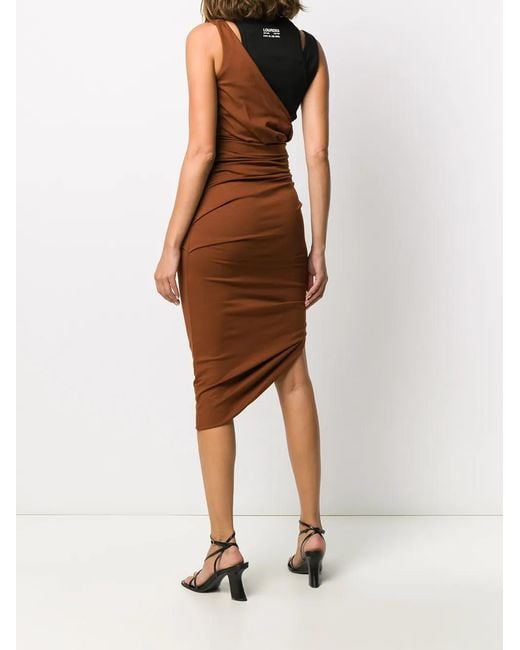 Lourdes Brown Ruched Fitted Evening Dress