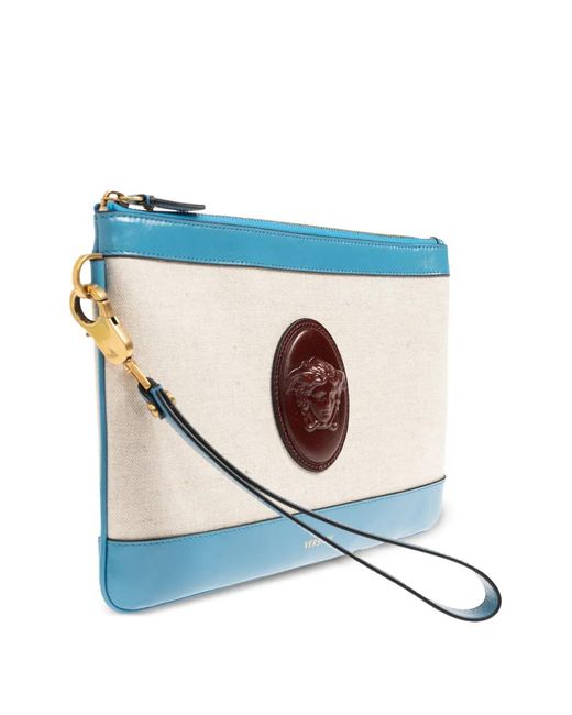 Versace Blue Rivière Canvas Clutch Bag