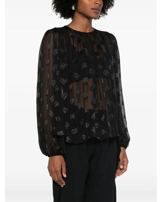 Dolce & Gabbana Black Monogram-Dévore Blouse