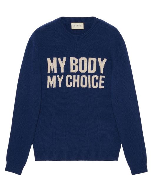 Gucci Blue Wool Jumper With "my Body My Choice"