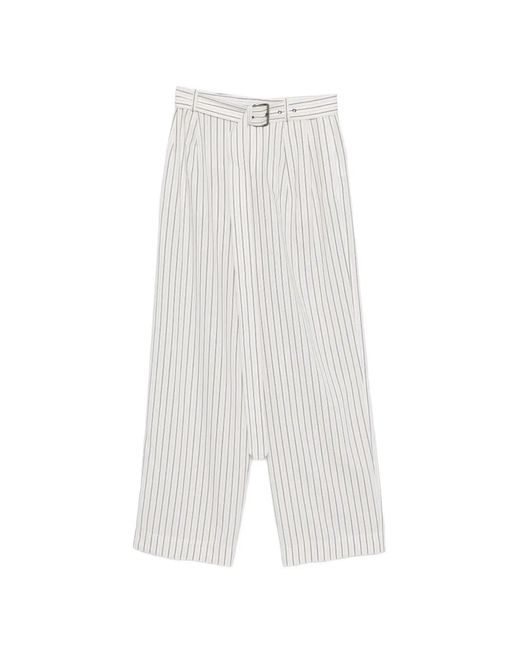 Iceberg White Belted Pinstripe-Pattern Trousers