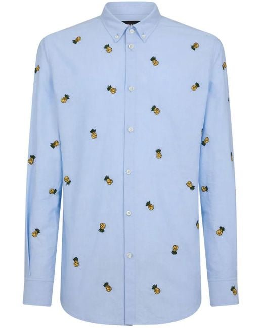 DSquared² Blue Pineapple-Print Cotton Shirt for men