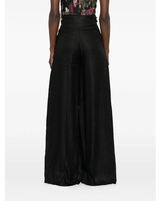 Elisabetta Franchi Black Buckle-Detail Pleated Palazzo Pants