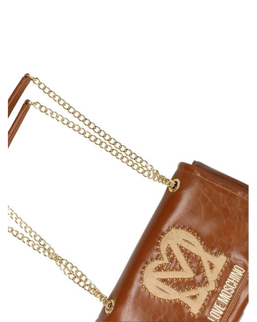 Love Moschino Schoudertas Met Logoplakkaat En Studs in het Brown