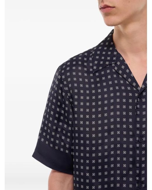 Fursac Blue Geometric-Pattern Short-Sleeve Shirt for men