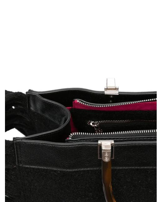Secret Pon-pon Black Fringed Top-Handles Shoulder Bag