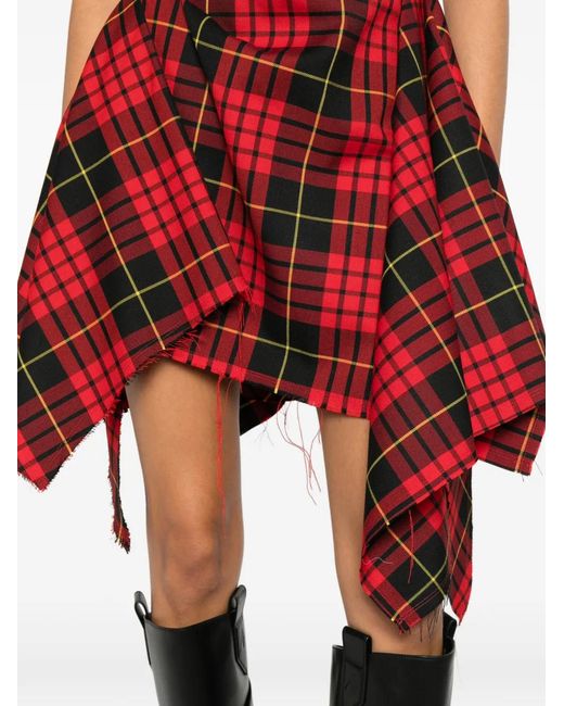 McQueen Red Check Draped Mini Dress