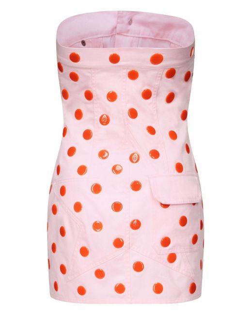 Area Pink Polka-dot Strapless Minidress