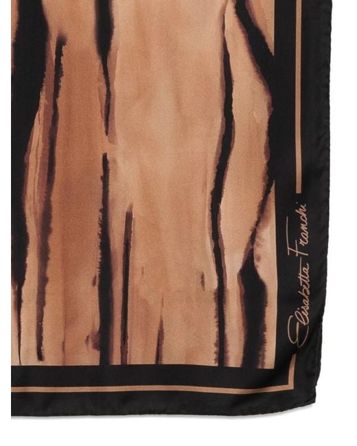 Elisabetta Franchi Brown Foulard En Sergé De Soie À Imprimé Tigre