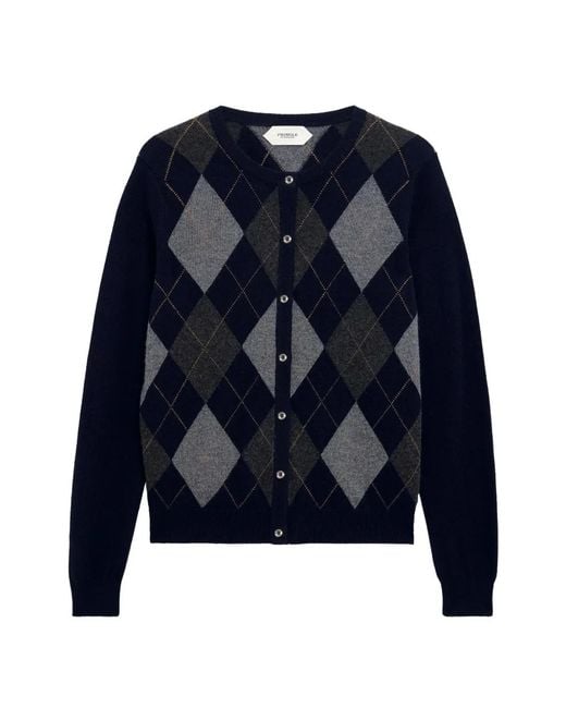 Pringle of Scotland Blue Argyle Crew-Neck Cardigan