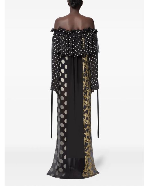 Nina Ricci Black Bow-Detail Polka Dot-Pattern Silk Maxi Dress