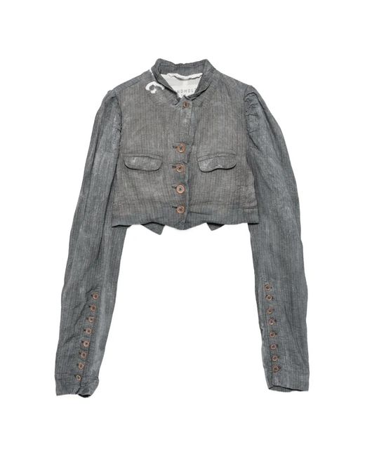 Rundholz Gray Pinstripe-Pattern Cropped Jacket