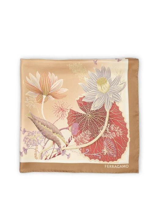 Ferragamo Pink Floral-Print Silk Scarf