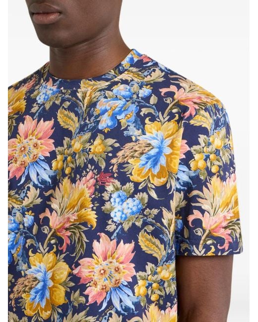 Etro White T-Shirt En Jersey De Coton À Motif Floral for men