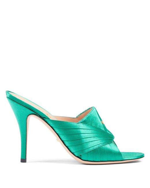 Gucci 110mm Pleated Satin Mules in Blue | Lyst