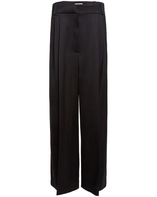 Khaite Black Simone Pleated Wide Trousers
