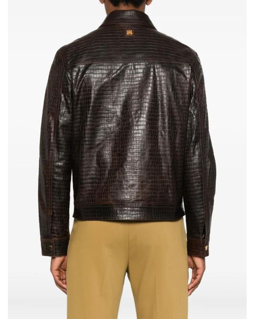 Amiri Black Embossed-Leather Zip-Front Jacket for men