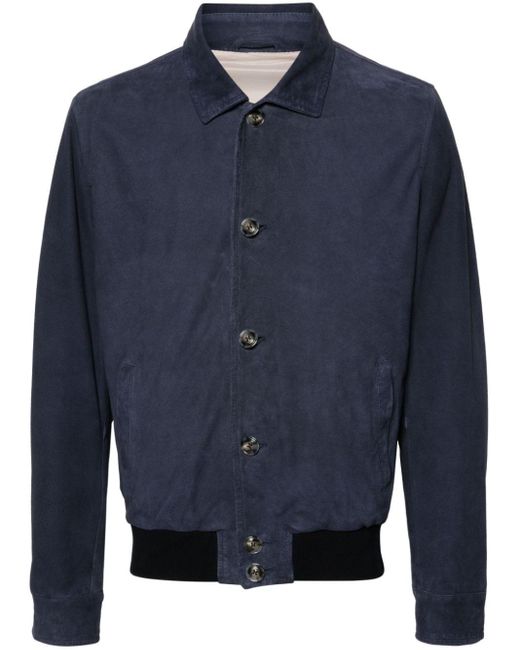 Barba Napoli Blue Spread-collar Suede Jacket for men
