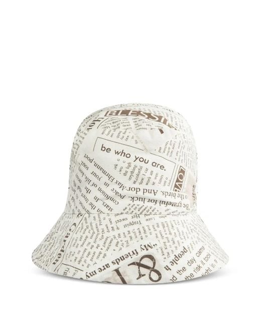 Engineered Garments White Newspaper-Print Canvas Bucket Hat