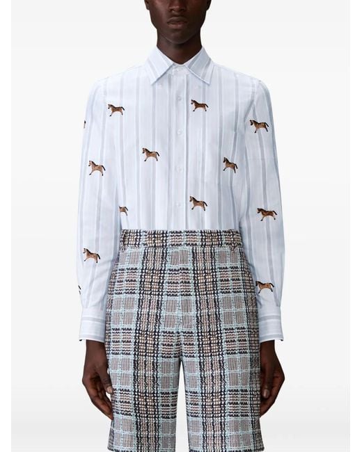 Thom Browne Gray Button-Fastening Horse-Pattern Shirt for men