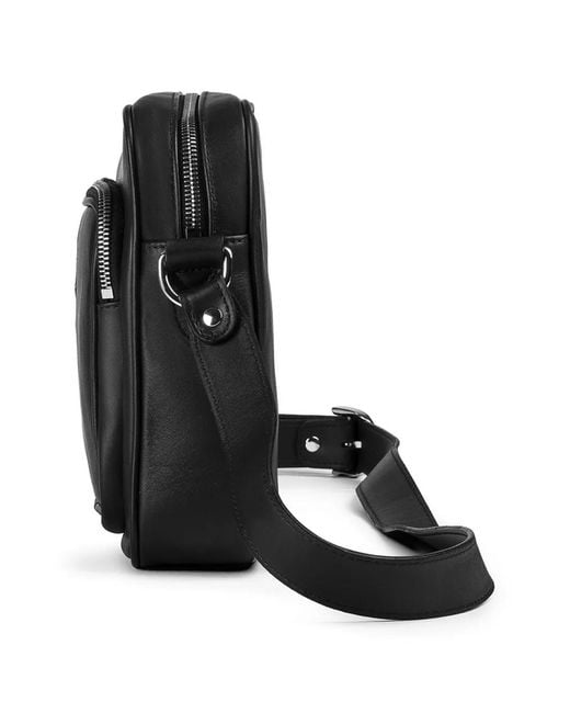 Doucal's Black Leather Messenger Bag for men