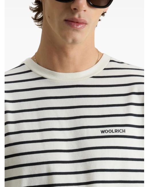 Woolrich White Striped Logo T-Shirt for men