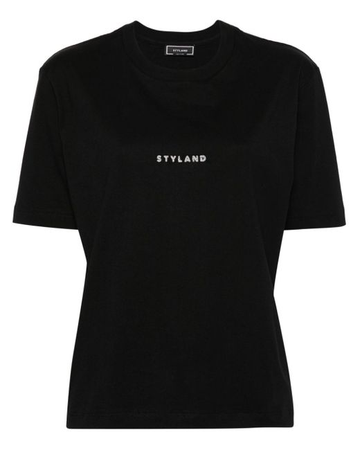 Styland Black Glitter-detail Cotton T-shirt