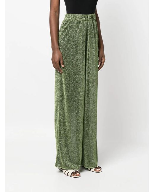 Oseree Green Lurex-detail High-waisted Trousers