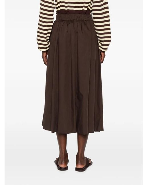 ViCOLO Brown Elasticated-Waist Flared Midi Skirt