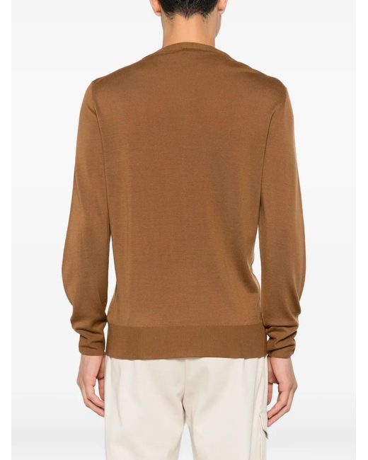 Canali Brown Crew-Neck Wool Sweater for men