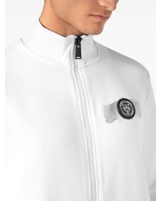 Philipp Plein White Cotton Zip-up Sweatshirt for men