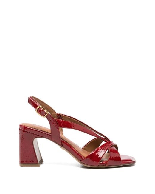Tamaris Red Crinkled-Patent Crossover-Strap Sandals