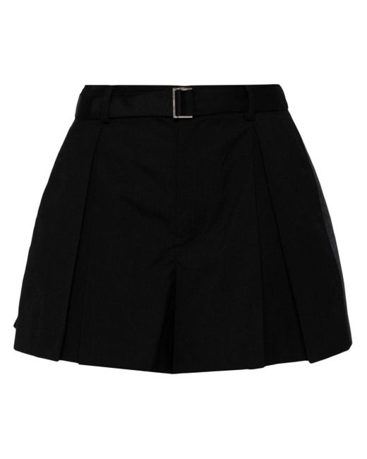 Sacai Black Pleated Tailored Shorts