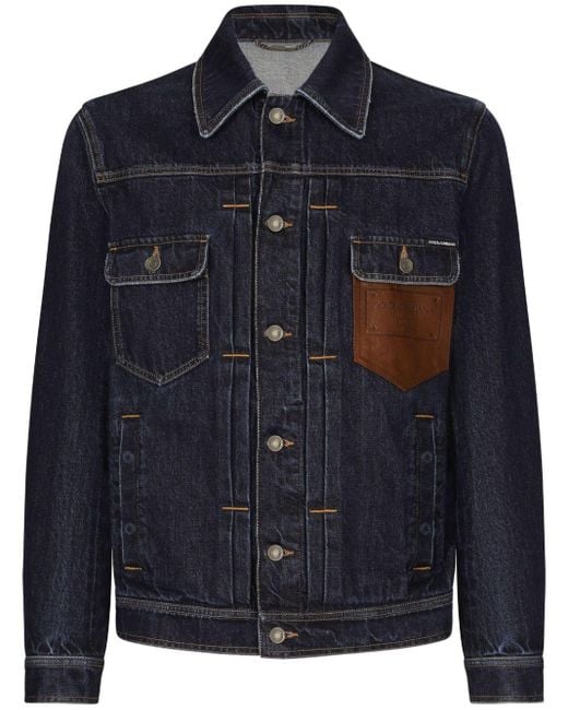 Dolce & Gabbana Blue Cotton Denim Logo Stamp Jacket for men