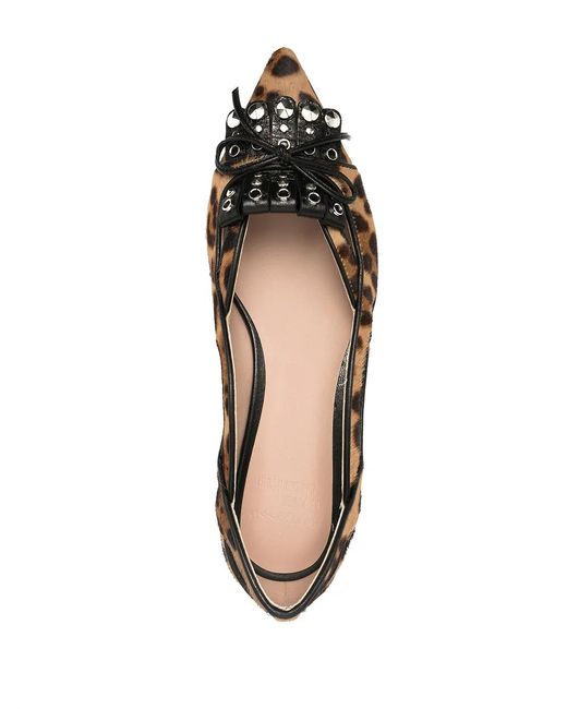 Scarosso Brown Bow-Detail Pointed-Toe Ballerina Shoes