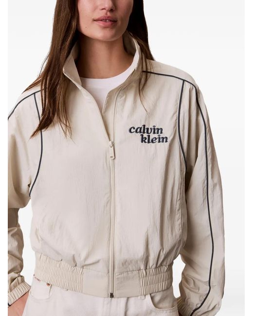 Calvin Klein White Logo-Embroidered Piped Jacket