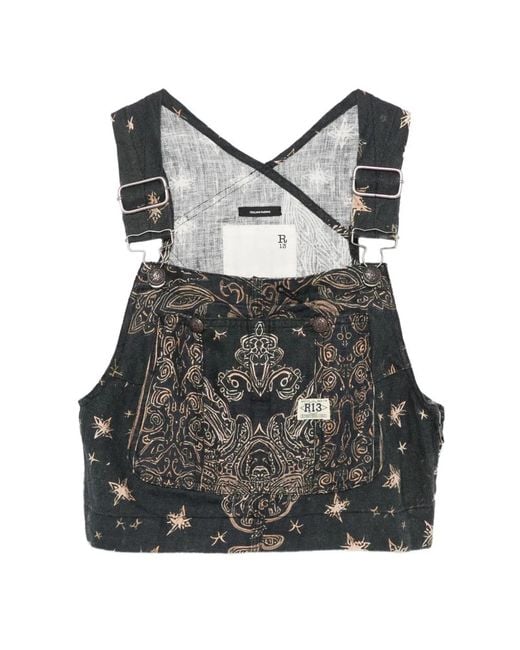 R13 Black Paisley Print Crop Top