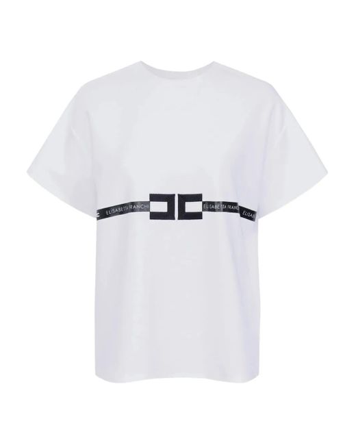 Elisabetta Franchi White Logo-Detail Short-Sleeve T-Shirt