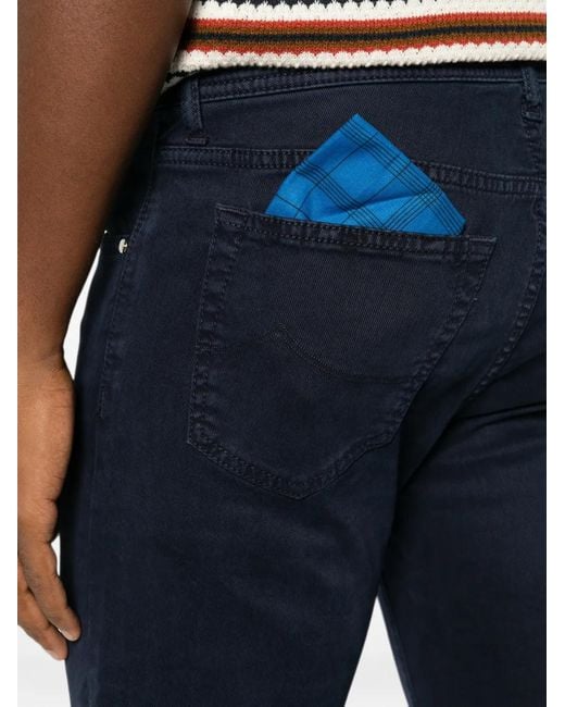 Jacob Cohen Blue Logo-Patch Five-Pocket Trousers for men