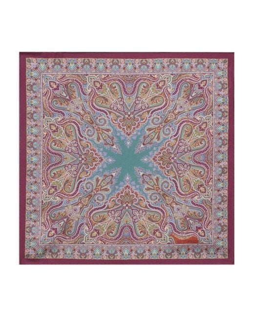 Etro Multicolor Silk Pocket Square With Floral Paisley Motif for men