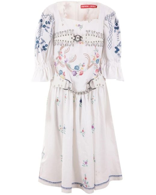 Chopova Lowena White Floral-embroidery Cotton Dress