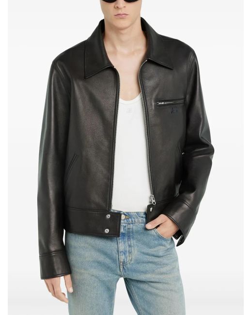 Courreges Black Zip-Up Leather Jacket for men