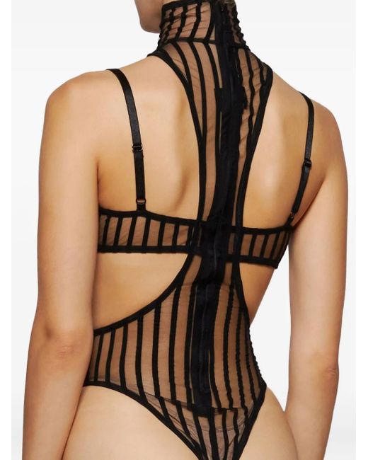 LAQUAN SMITH Black Mock-Neck Striped Bodysuit