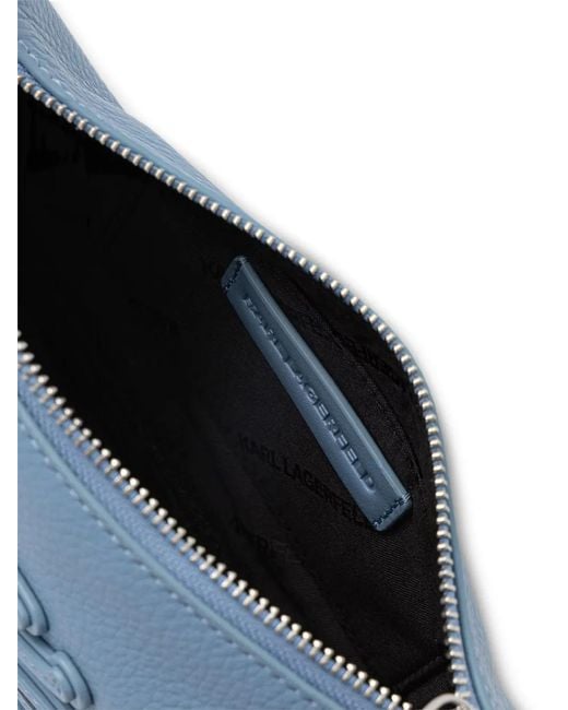 Karl Lagerfeld Blue Logo-Patch Leather Crossbody Bag