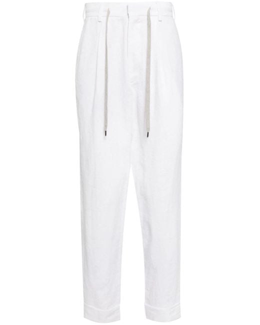 N.Peal Cashmere White Drawstring Linen Trousers for men