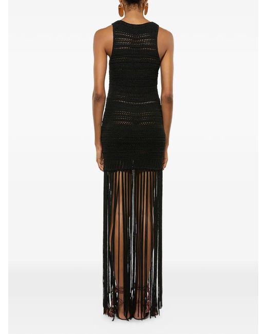 Laneus Black Fringed-Hem Knitted Dress
