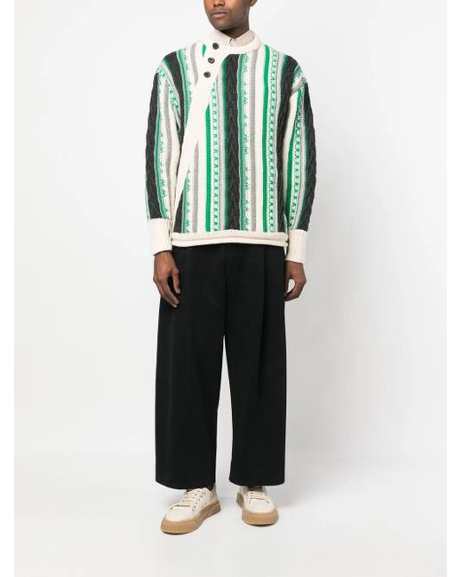 Adererror Green Frema Striped-Knit Buttoned Jumper