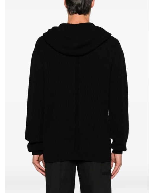 Rick Owens Black Ribbed-Knit Zip-Up Hoodie for men